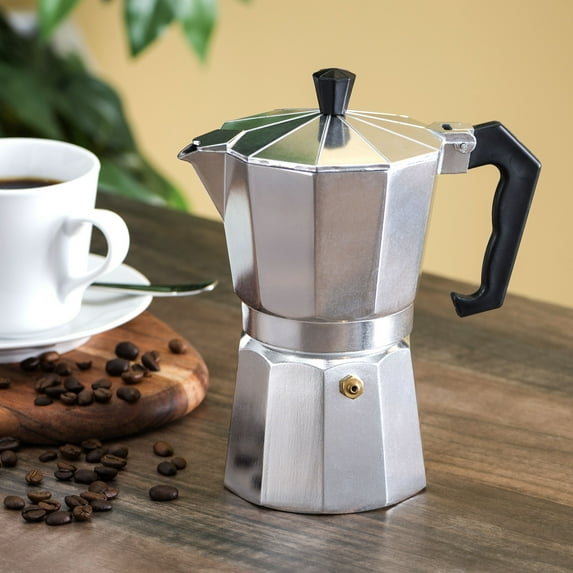 Home Basics 6 Cup Demitasse Shot Aluminum Stovetop Espresso Maker, Grey
