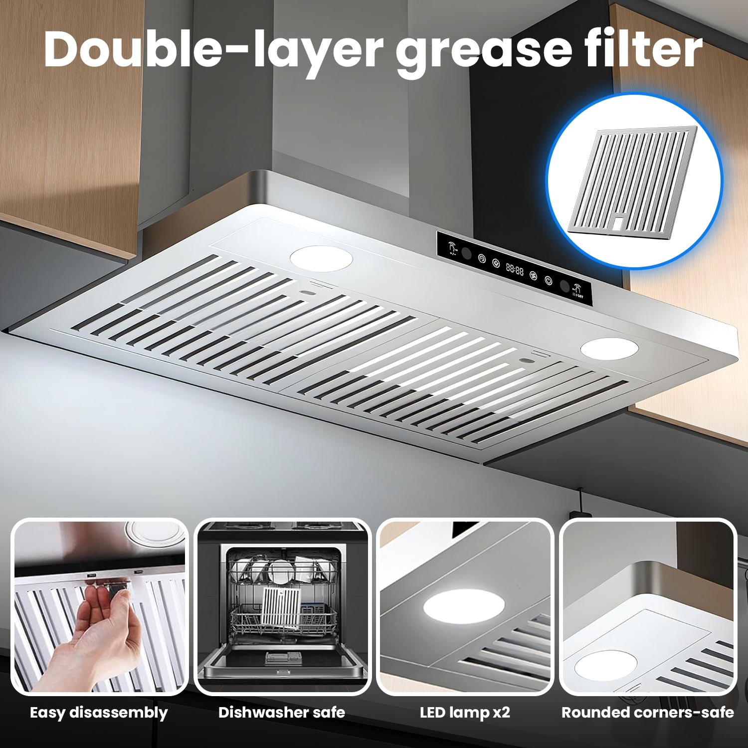 ICYBER BOOM 30 Inch Wall Mount Range Hood, 750 CFM Max Airflow Stainless Steel Kitchen Vent Hood with Gesture & Remote Control, 3 Speeds, 3-Min Delay, 66 dB, LED Lights, Includes Chimney, Carbon Filt
