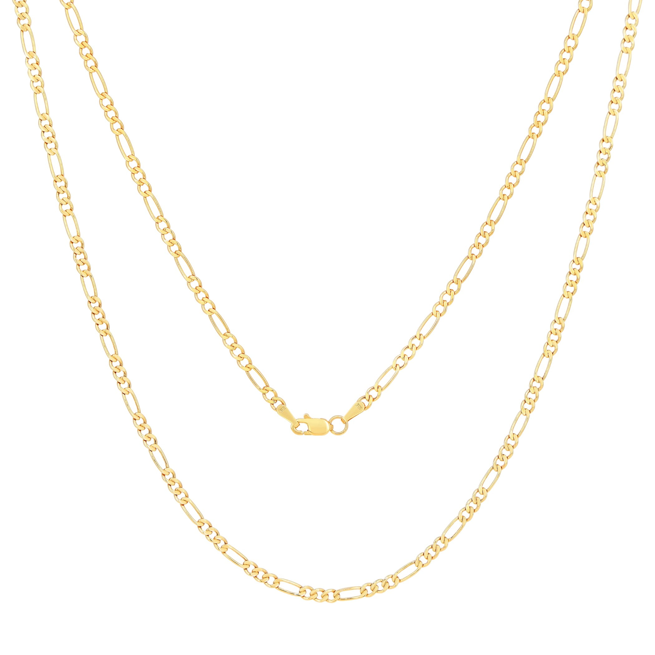 Nuragold 10k Real Yellow Gold Figaro Link 2.5mm Chain Necklace (16"-26") Italian Jewelry for Men & Women