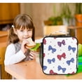 thumbnail image 6 of Insulated Square Lunch Bag with Side Mesh Pocket Fashion Lunch Box Reusable Lunch Tote 10.5" x9.5" x3.5" Red and Blue Stripe Bows, 6 of 6