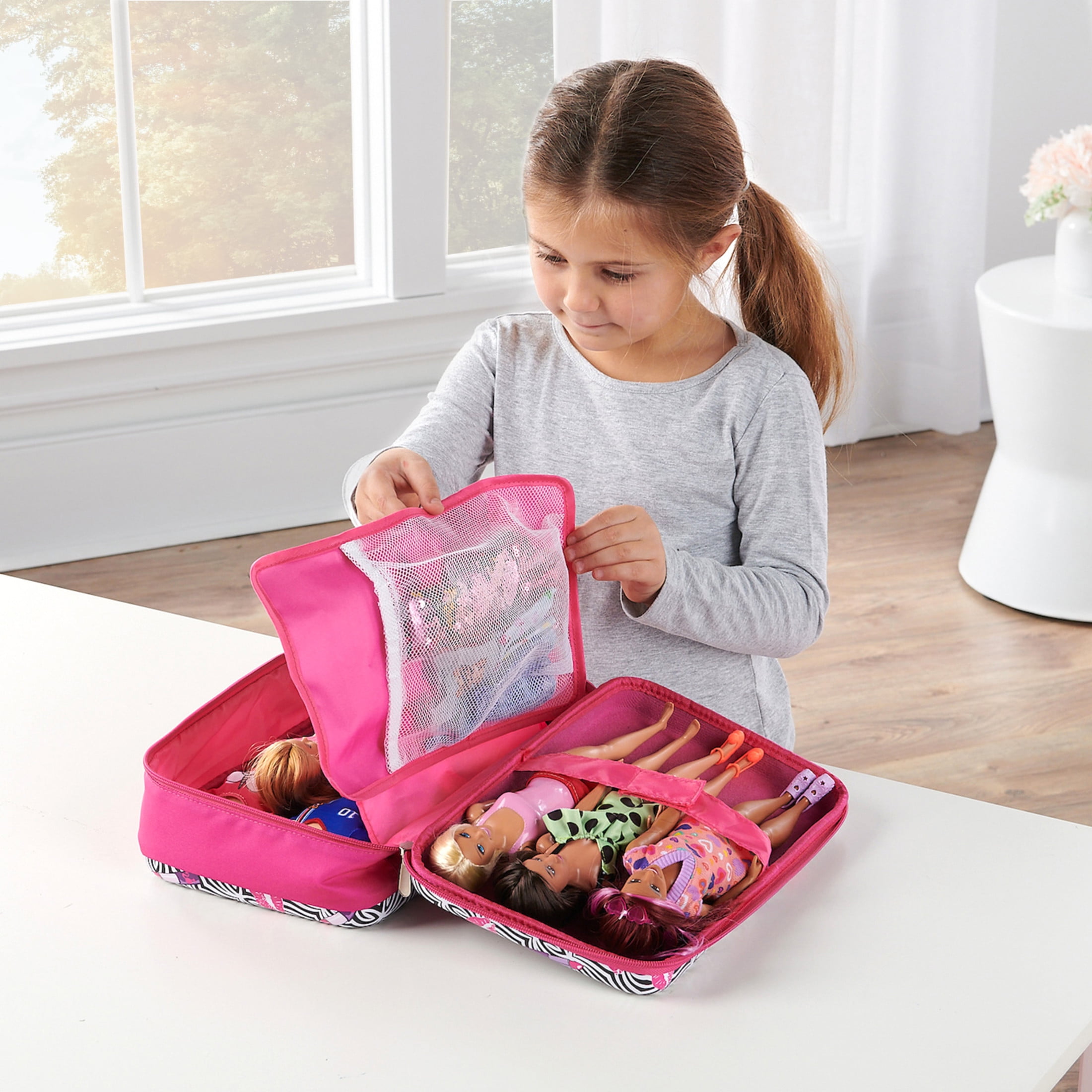 Badger Basket Doll Storage and Travel Case for 12-inch Fashion Dolls, Lipstick Pink