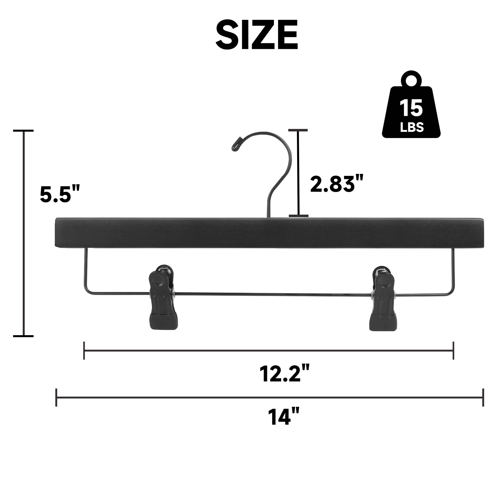 BP4U 24-Pack Premium Wooden Adjustable Pants Hangers, Heavy Duty Solid Wood Bottom Skirt/Trousers Hangers with 360° Swivel Hook & Wrinkle-Free Design(Black)