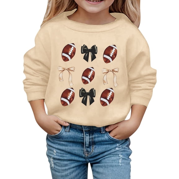 SonxaHe Toddler Girl Sweatshirt Cartoon Rugby Crew Neck Long Sleeved Top Children Cozy Loose Soft Sports Sweatshirts Beige,Sized 3-4