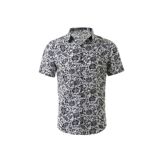 CAMISAS DE HOMBRE CORTAS DE INSPIRACIÓN CHIC, CON ESTAMPADO FLORAL, BOTONES EN LA PARTE FRONTAL, CAMISA HAWAIANA DE PLAYA 34 BLANCA
