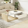 thumbnail image 2 of MODERNLUXE 41.5" Coffee Table with LED Lights, Rectangle Living Room Table with Glass and 1 Large Drawer,Natural, 2 of 7