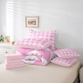 thumbnail image 6 of Manfei Princess Ribbon Child Bedding Comforter Set 7pcs, Kawaii Cartoon Bow-tie King Bedding Sets, White Pink Square Plaid Reversible Bed Sheets, Luxury Bedroom Decor, 6 of 8