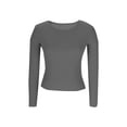 thumbnail image 6 of Women's Spring Ribbed Knit Sweater Long Sleeve Crewneck Shirts Slim Fitted Casual Basic Tee Tops Fashion Clothes Dark Gray S, 6 of 7