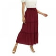thumbnail image 3 of Women's Tiered Maxi Skirt Elastic High Waist Boho Skirts with Drawstring Solid Color Ruffle Swing Long Skirt, Wine Red S-2XL, 3 of 9