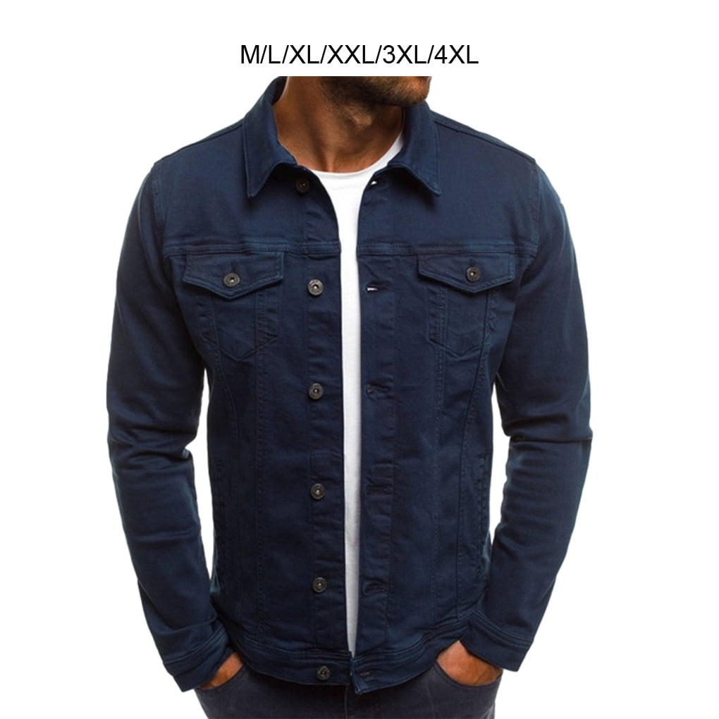 fastboy Navy Blue Stylish With Solid Color Business Casual Denim Jacket For Men Easy To Match Easy To Clean dark blue XL
