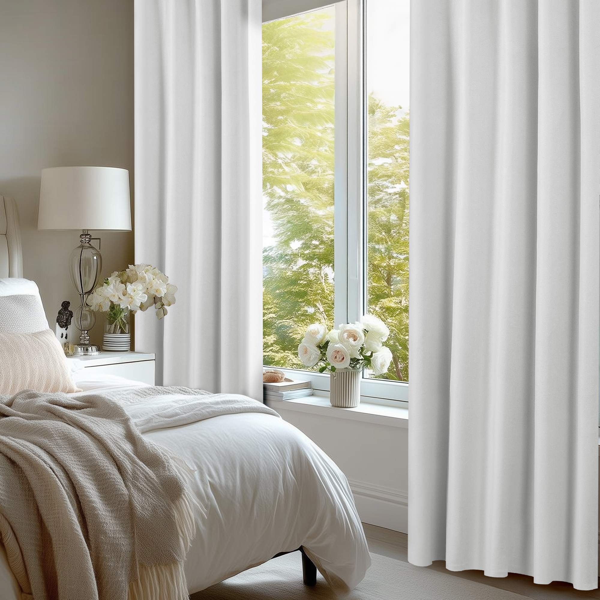Deconovo 100% Blackout Linen Look Curtains for Bedroom, Soft Curtain Panels with Back Tab and Rod Pocket, Grayish White, 38 x 84 Inch, 2 Panels