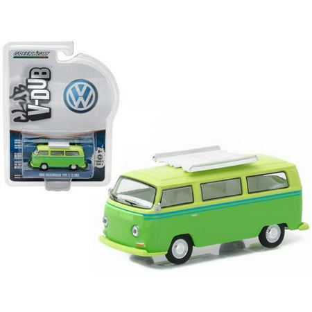 T2 Bus - 1 by 64 1968 Volkswagen Type Two T2 Bus with Roof Rack Diecast Model Car, Green
