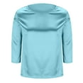 thumbnail image 6 of Qulqfy Elegant Blouses for Women Blue 3/4 Sleeve Satin Silk Blouse Crew Neck Pullover Shirt Tops for Women Night Out L, 6 of 9