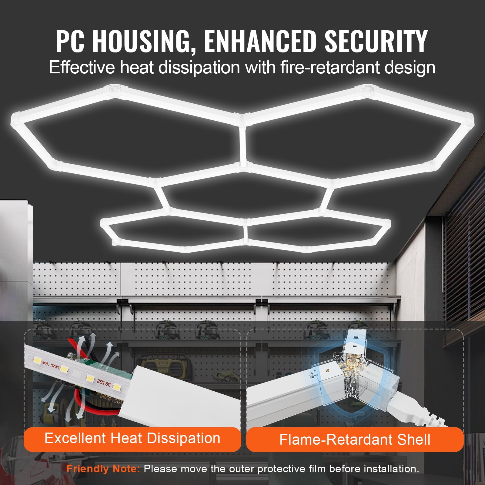 VEVOR Hexagon Garage Lights, 26400LM, 6500K 5 Grid Systems Honeycomb Hexagonal Garage LED Lights, DIY Cool White Car Detailing Garage Ceiling Lighting Bright Shop Light for Gym Basement Workshop