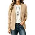 thumbnail image 2 of thefmos Women's Collared Long Sleeve Blazer Cardigan Slim Fit Solid Color Casual Office Top Fashion Fall Winter Outfit, Khaki 2XL, 2 of 6