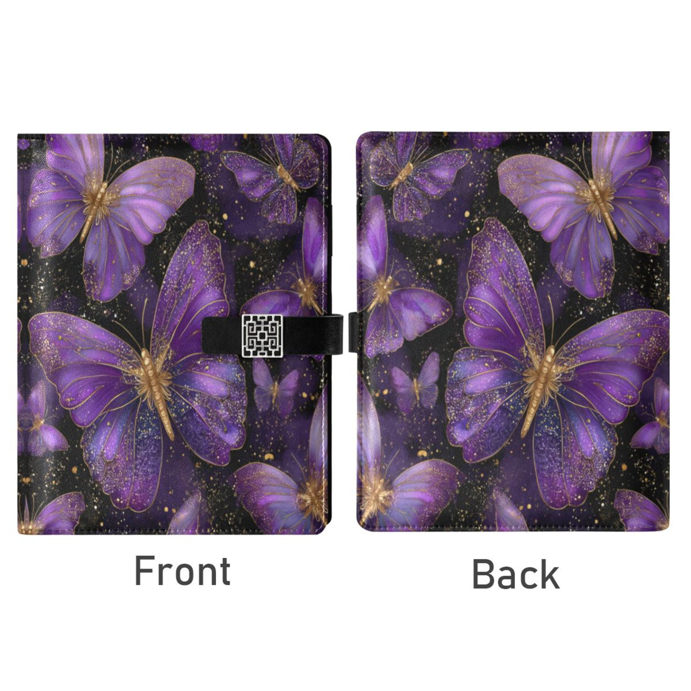 Leather Planner Leather Notebook Notebook Journal Binder Design Pen Pocket Design Convenient for Storage Purple Butterflies