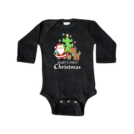 

Inktastic Baby s 1st Christmas with Santa Reindeer and Tree Gift Baby Boy or Baby Girl Long Sleeve Bodysuit