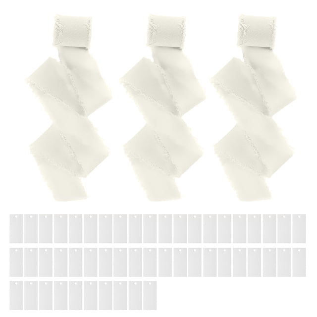 Hioecau Handwritten Business Cards 50 Sheets Blank Textured Paper Cards with Chiffon Ribbon Wedding Invitations Table Name Tags for Party Banquet Office Decor