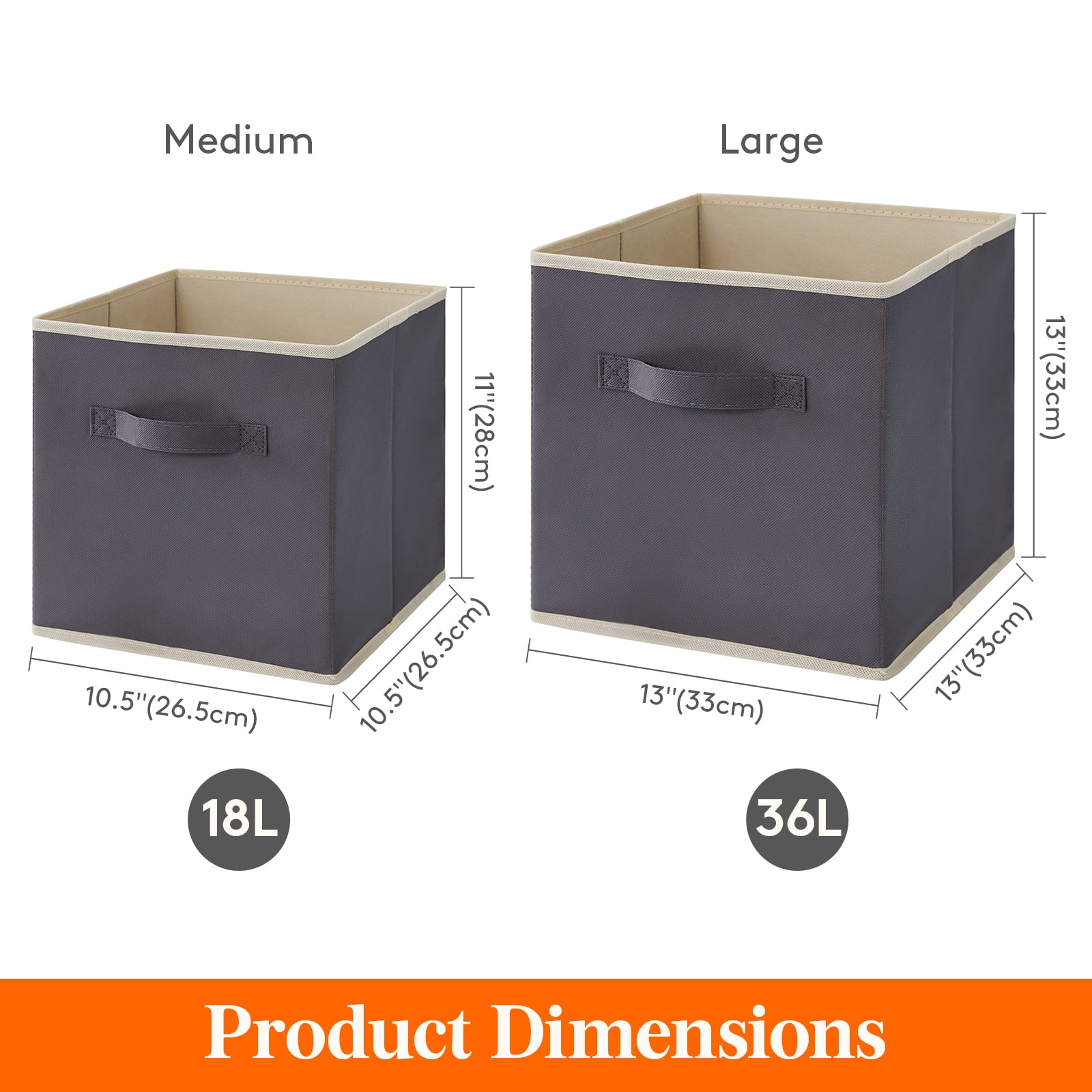 13 Inch Cube Storage Bins, 10 Packs Collapsible Storage Cubes, Foldable Fabric Bins Multi-color Organizer Bins with Handles, Decorative Organizing Baskets for Shelves, Closet,Gray