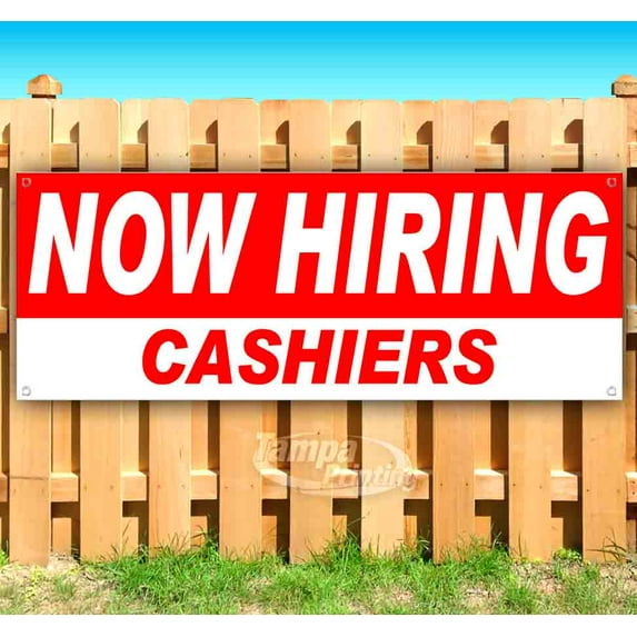 Now Hiring Cashiers 13 oz Vinyl Banner With Metal Grommets
