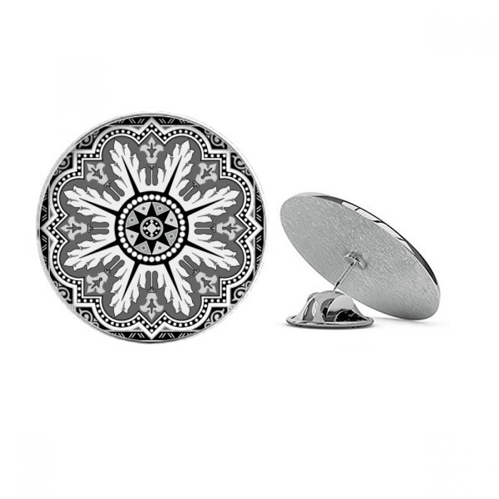 Black White Arabic Style Pattern Round Metal Tack Hat Pin Brooch