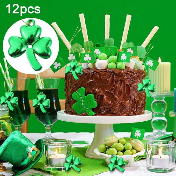 SugarBloom 12Pcs 3D Shamrock Ornaments for St. Patrick's Day Hanging Decorations, Deep Green Clover Leaf Decor for Tree Table and Shelf Home Decor,Green