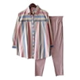 thumbnail image 2 of sunsanly 2 Pcs/Set Women Shirt Pants Set Striped Contrast Color Lapel Long Sleeve Single-breasted Blouse Wide Leg Loose Elastic Waist Trousers Set Lady Casual Daily Outfit, 2 of 8