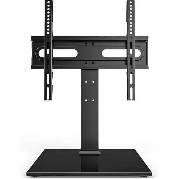 Universal TV Stand - Table Top TV Stand for 27-60 inch LCD LED TVs - 9 Level Height Adjustable TV Base Stand with Tempered Glass Base & Wire Management, VESA 400x400mm