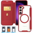 thumbnail image 2 of Case for Galaxy A54 5G,Clear Back Design Heavy Duty Drop Protection Anti Theft Flip Leather Wallet Card Holder Shockproof with Wireless Charge Phone Case for Samsung Galaxy A54 5G (Red), 2 of 9