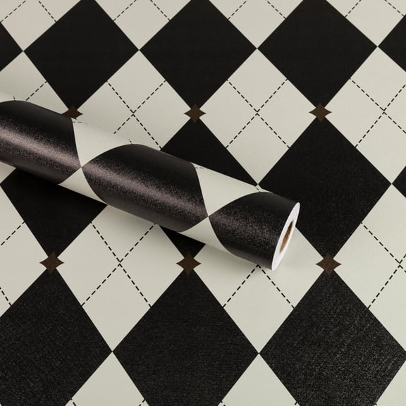 Abyssaly Peel and Stick Wallpaper, 17.3" x 118" Vintage Black-and-White Diamond, Removable Self-Adhesive Vinyl Wall Paper for Home and Room Decoration