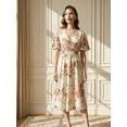 thumbnail image 4 of Floral Print Women's Spring Summer Dress - V-Neck Wrap, Waist-Gathered Midi, Romantic Elegant Vacation Style, 4 of 10