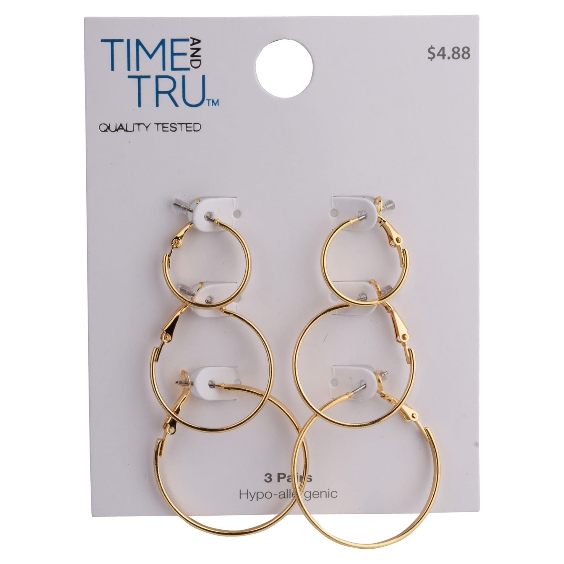 Time and Tru Gold Thin Hoop Earrings 3 Pack Walmart