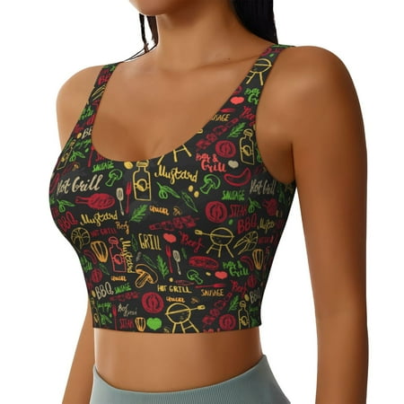 Picia Doodle Barbeque 1 Sports Bra for Women Padded Strappy Sports Bras Medium Support Yoga Bra with Removable Cups Running Yoga Bra-X-Large