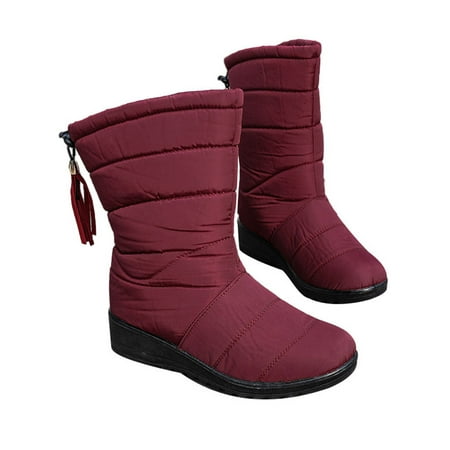 

Crocowalk Womens Middle Tube Tassel Snow Boots Faux Fur Lined Indoor Outdoor Boots Soft Antiskid Mid-calf Casual Shoes