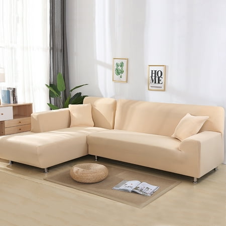 Sofa Covers For L Shape 2pcs Polyester Fabric Stretch Slipcovers 3 Seater 70 90 4 115 Pillow Sectional