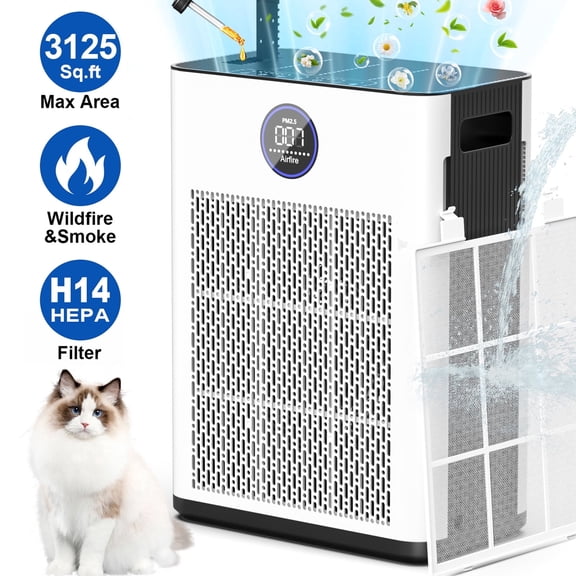 2026 New AIRFIRE H14 HEPA Air Purifiers for Home up to 3125 Sq.ft, Air Purifier for Allergies and Asthma, Pollen, Wildfire/Smoke, Pet Dander & Odor, Dust, AP304, White