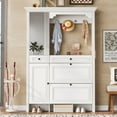 thumbnail image 2 of 54.7'' Hall Tree with Integrated Shoe Cabinet, 4-in-1 Design Coat Hanger with Mirrored Cabinet Door, Hall Tree with 4 Sturdy Hooks and Flip Drawers, for Entrance, Entryway, Living Room, White, 2 of 8