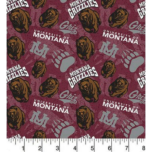 University Of Montana Grizzlies 100% Cotton Quilting Fabric 44”By The Yard