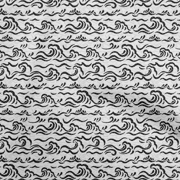 oneOone Polyester Spandex Black Fabric Asian Japanese Wave Dress Material Fabric Print Fabric By The Yard 56 Inch Wide