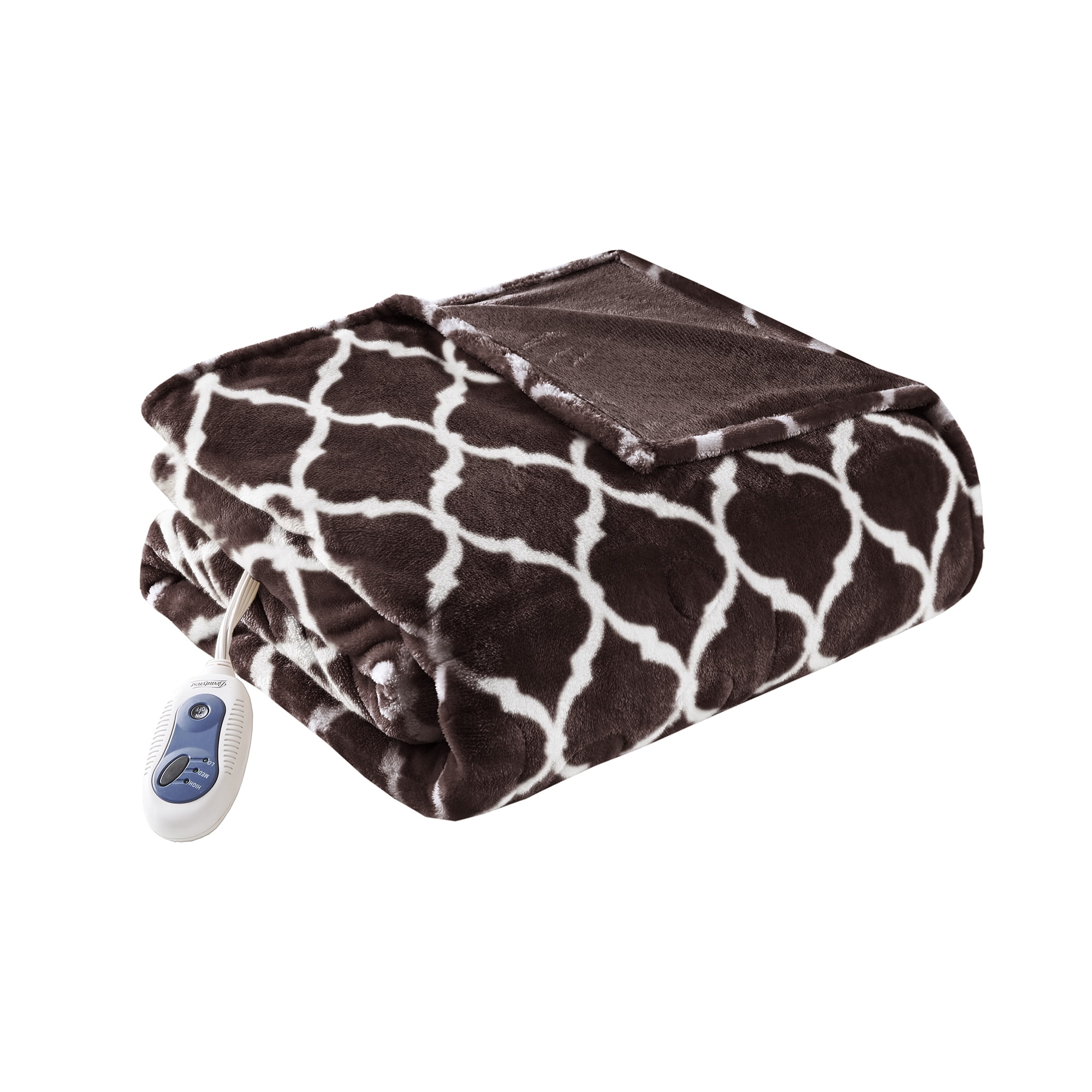 Beautyrest Heated Ogee Oversized Electric Throw Blanket, Brown