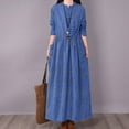 thumbnail image 7 of Womens Cotton Linen Maxi Dress Casual Loose Solid A-line Dress Flowy Summer Beach Vacation Dress with Pockets Blue XXL, 7 of 7
