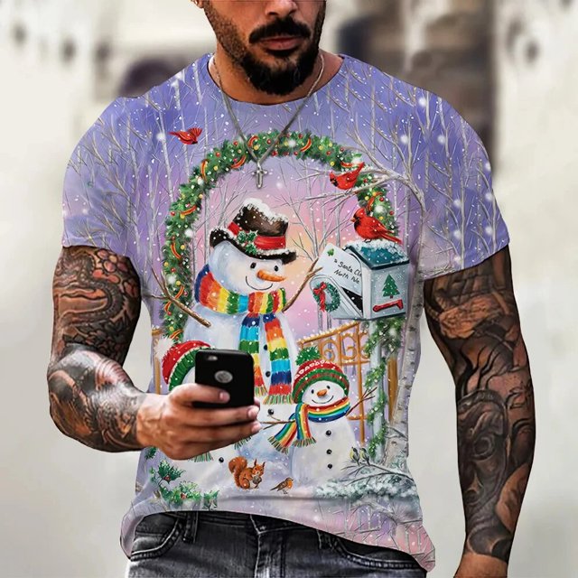Camisas navideñas con estampado 3d de vacaciones para hombre, camisetas con cuello redondo, ropa de manga corta de verano para hombre, camisetas informales de gran tamaño para hombre, Top 2023