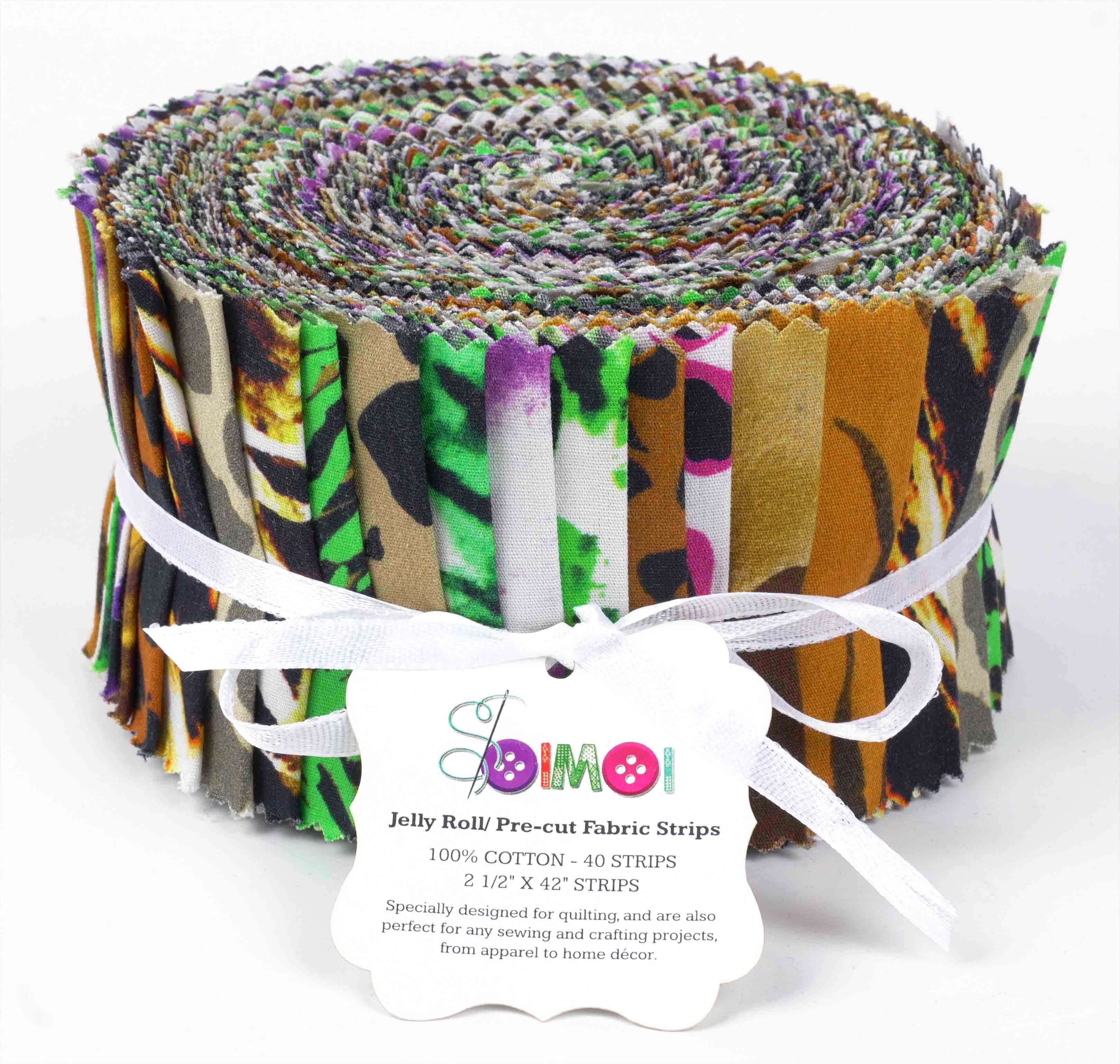 Soimoi 40Pcs Animals Print Cotton Precut Fabrics For Quilting Craft Strips 2.5x42inches Jelly Roll - Multicolor