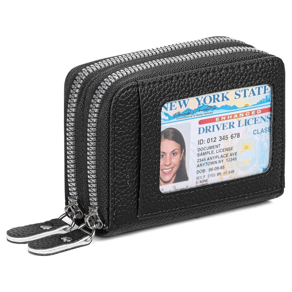 LOUEBICA Credit Card Holder Wallet RFID Blocking Leather Small Wallet for Women Double Zipper Wallet with ID Window