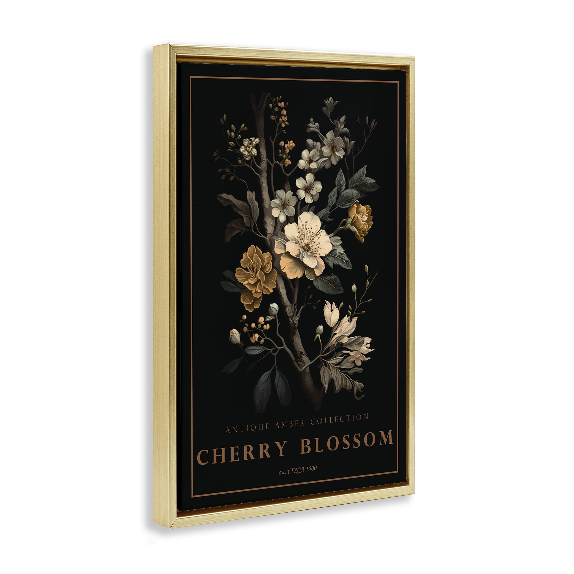 Stupell Industries Antique Cherry Blossom Light Gold Framed Floater Canvas Wall Art, design by Chris Giampietro