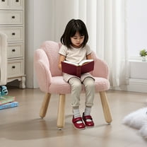 Guyou Solid Wooden Toddler Chair Ages 1-6, Kids Preschool Arm Chair with Flower Back, Upholstered Kid Reading Chair, Sherpa Kids Desk Chair for Playroom Kindergarten Preschool Bedroom, Pink