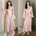 thumbnail image 2 of Pijama de seda de hielo para mujer, camisón de satén de manga larga con plumas y pantalones con tirantes, traje de casa 2658 2659, 2 of 6