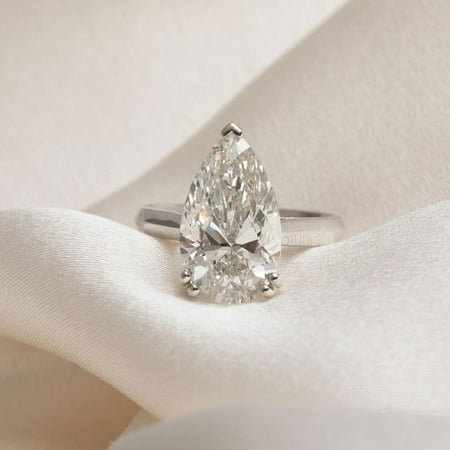 Silvago Jewel 14K White Gold Plated Wedding Anniversary Ring for Wife - Prong Set 2.1 Ct Pear Cut VVS1/D Lab Created Simulated Diamond Engagement Ring - Anniversary Gifts On Clearance