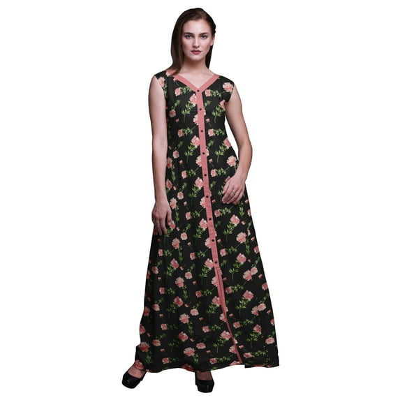 Bimba Floral Women Long Floral Party V Neck Dress Front Slit Sleeveless Maxi Gown-X-Large