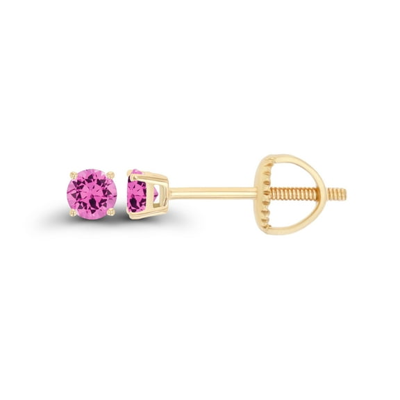 Decadence 14K Yellow Gold Plated Sterling Silver 3mm Round Created Pink Sapphire Birthstone Screwback Stud Earrings