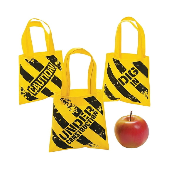 Mini Construction Zone Tote Bags - Favor Bagss - 12 Pieces